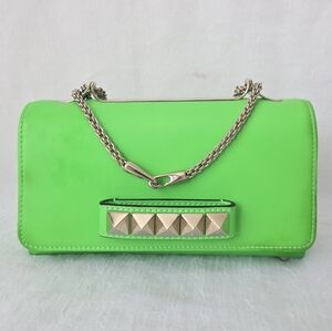 Auth Valentino Garavani Rockstud Va Va Voom Neon Green Crossbody Bag